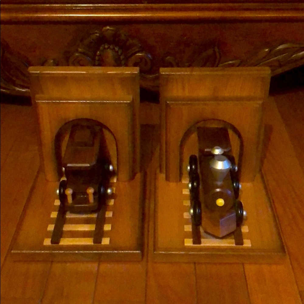 Set of wooden train book ends- hand made USA